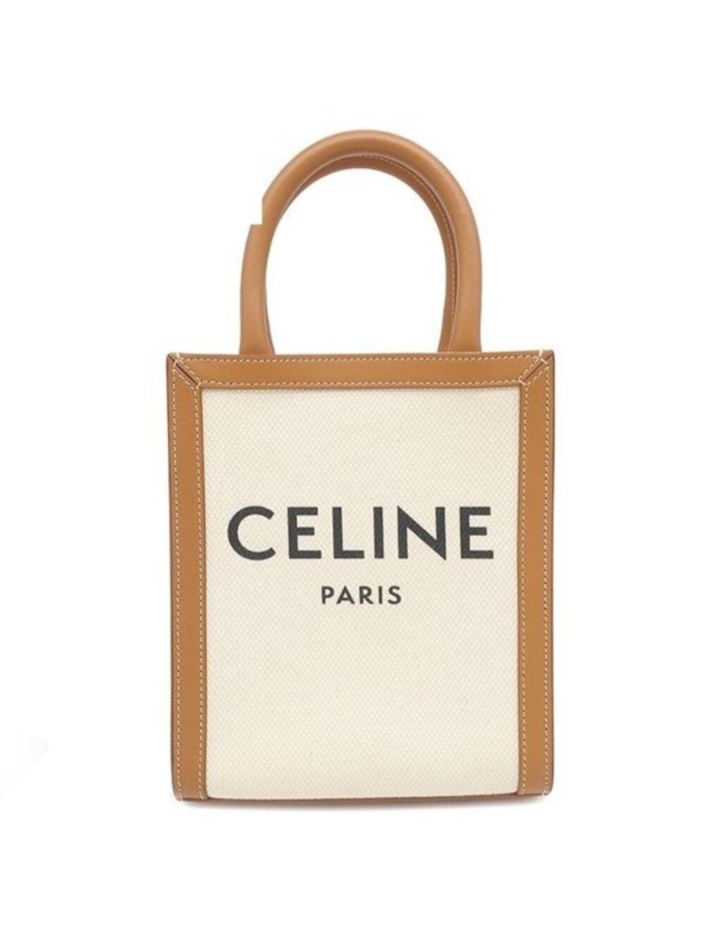 Celine 2-Way Bag Mini Vertical Cabas Canvas Leather Natural Tan Gold Ivory